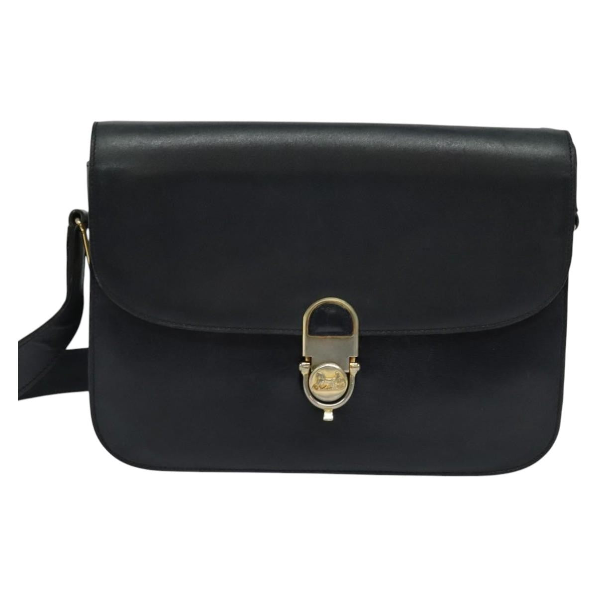 Celine Flap Shoulder Bag Leather, NAVY, LEATHER, Shoulder bag