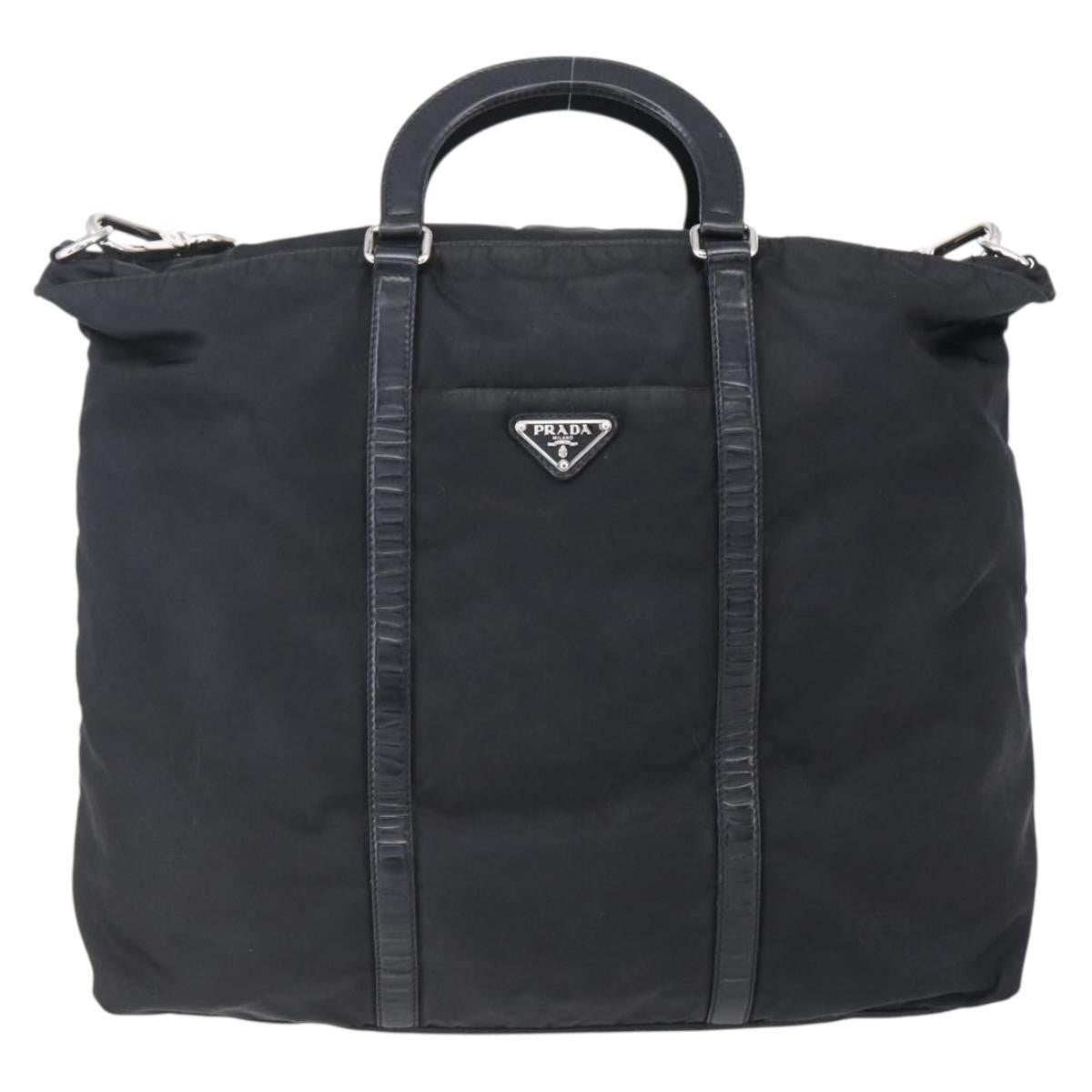 Prada Vintage Tote Tessuto with Leather, BLACK, NYLON, Tote bag