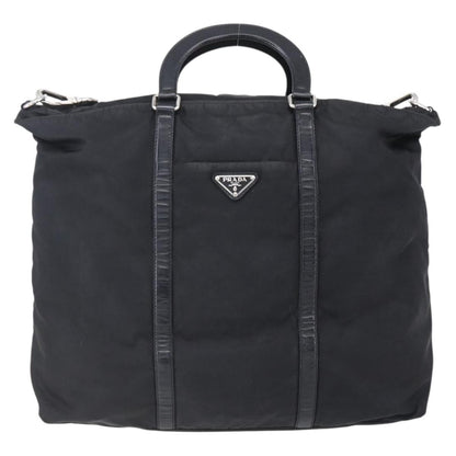 Prada Vintage Tote Tessuto with Leather, BLACK, NYLON, Tote bag