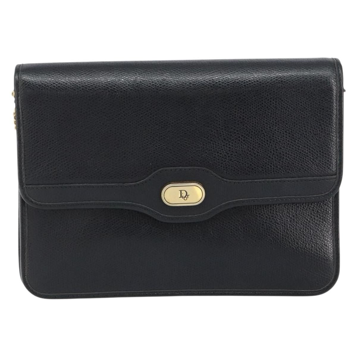 Christian Dior Vintage CD Chain Flap Shoulder Bag Leather, BLACK, LEATHER, Shoulder bag