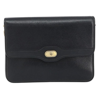 Christian Dior Vintage CD Chain Flap Shoulder Bag Leather, BLACK, LEATHER, Shoulder bag