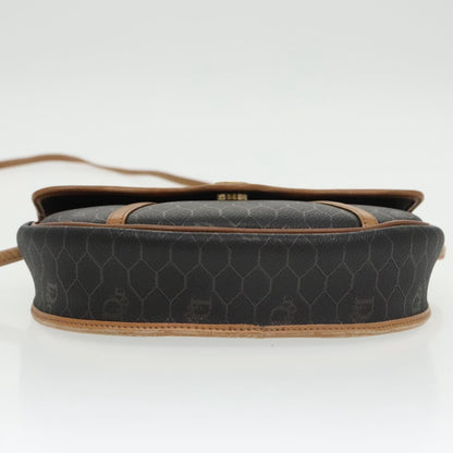 Christian Dior Vintage Honeycomb Flap Crossbody Bag Coated Canvas, BLACK, CANVAS, Crossbody bag