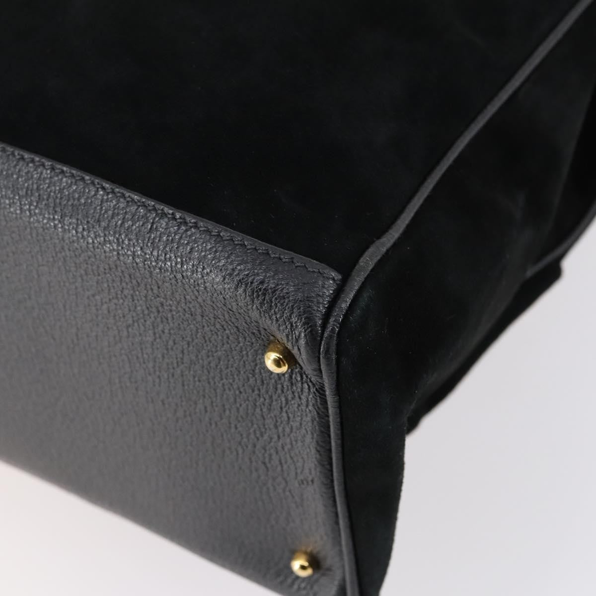 Gucci Vintage Bamboo Handle Bag Suede, BLACK, SUEDE, Handbag