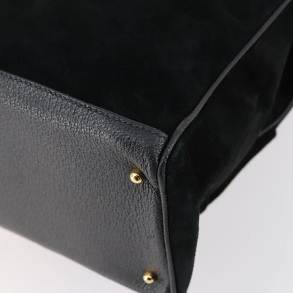 Gucci Vintage Bamboo Handle Bag Suede, BLACK, SUEDE, Handbag