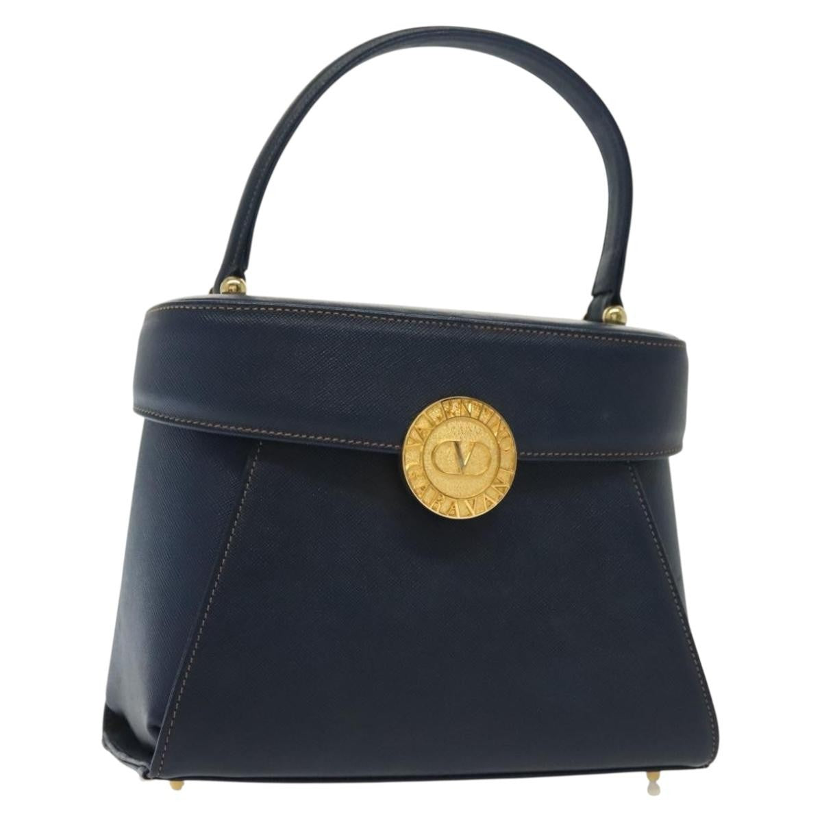Valentino Garavani Vintage Handbag Leather, NAVY, LEATHER, Handbag