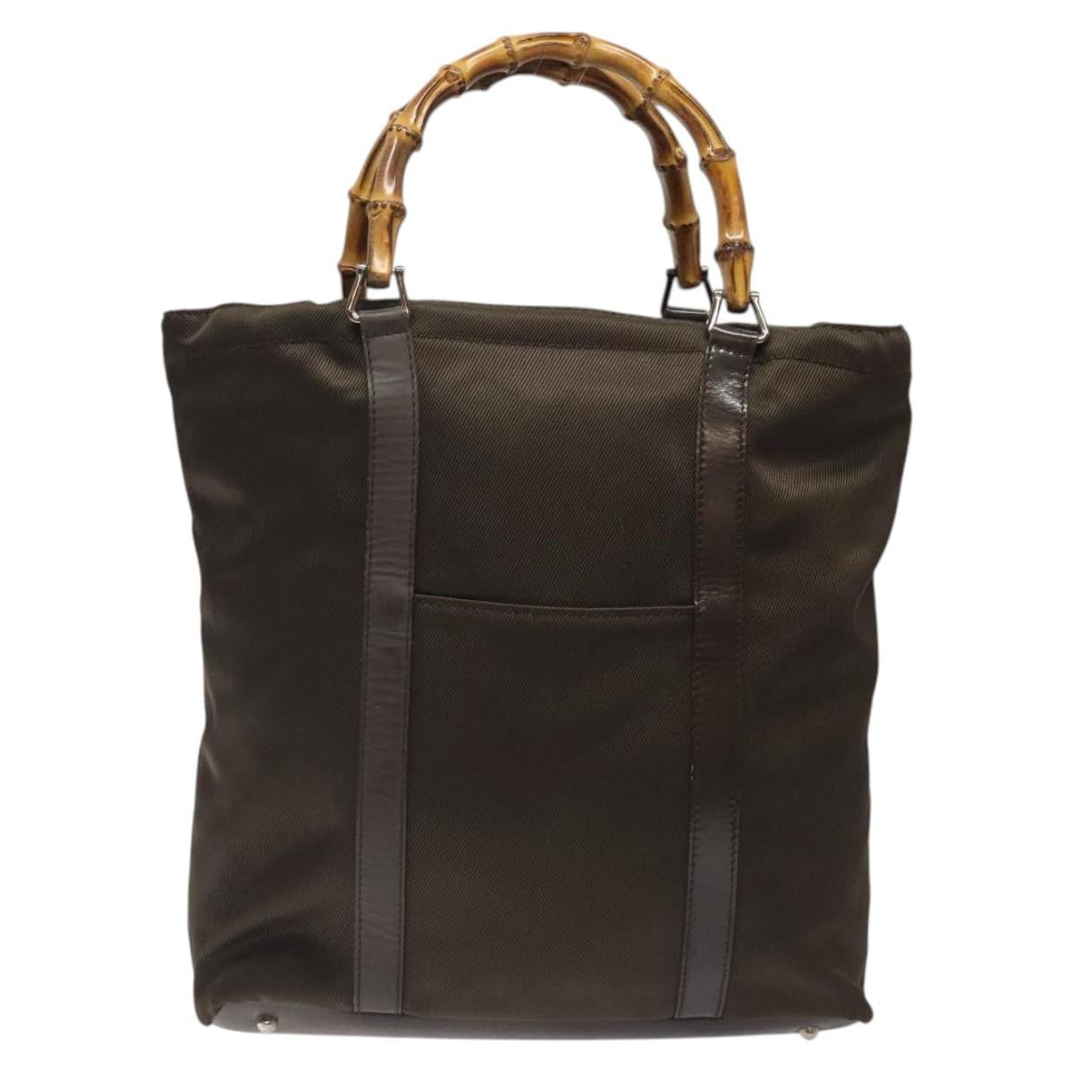 Gucci Vintage Bamboo Handle Tote Nylon, BROWN, NYLON, Tote bag