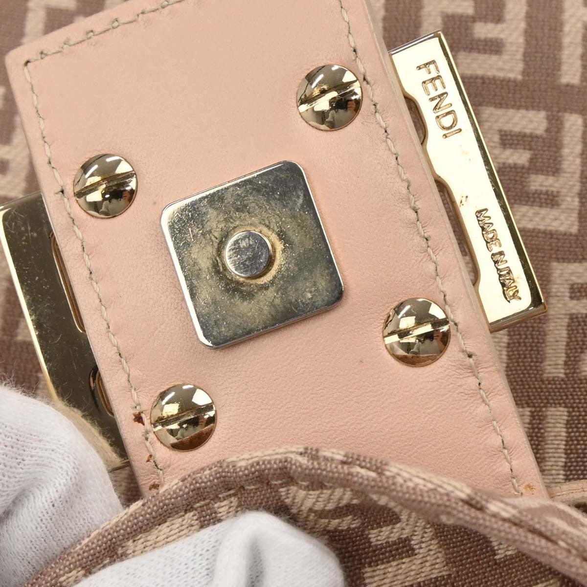 Fendi Flap Shoulder Bag Zucchino Canvas, PINK, CANVAS, Handbag