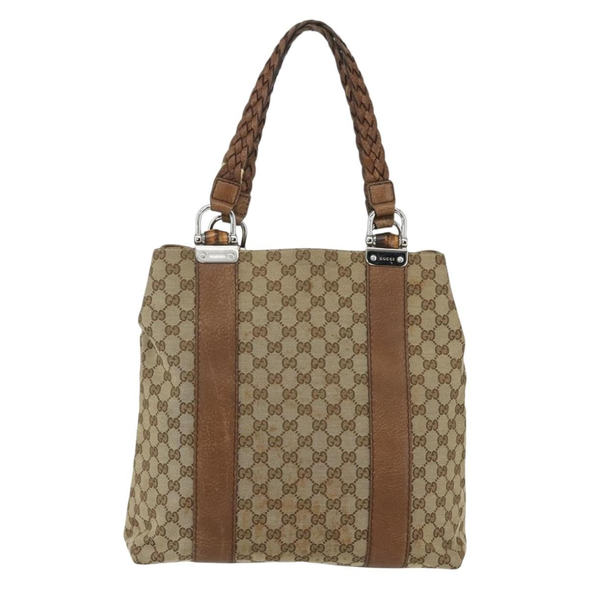 Gucci Bamboo Bar Tote GG Canvas, BEIGE, CANVAS, Tote bag