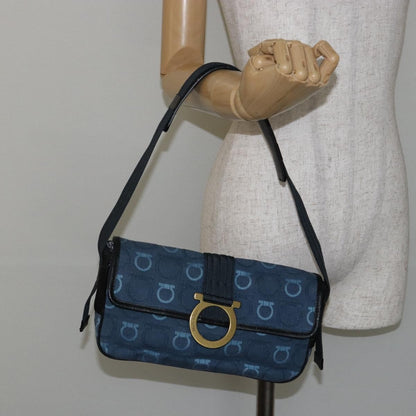 Salvatore Ferragamo Gancini Shoulder Bag Canvas, NAVY, CANVAS, Shoulder bag