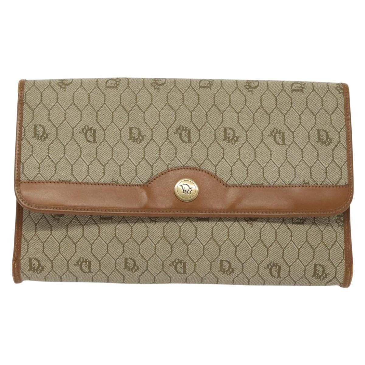 Christian Dior Vintage Honeycomb chain Canvas, BEIGE, CANVAS, Handbag