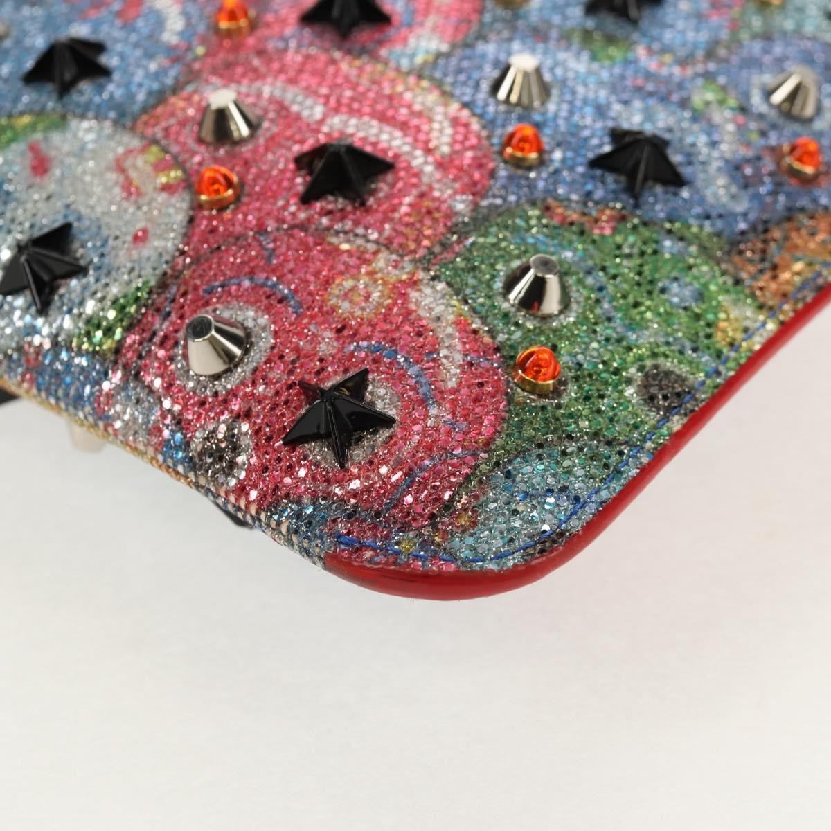 Christian Louboutin Loubiclutch Spiked Printed Leather, RED, CANVAS, Shoulder bag