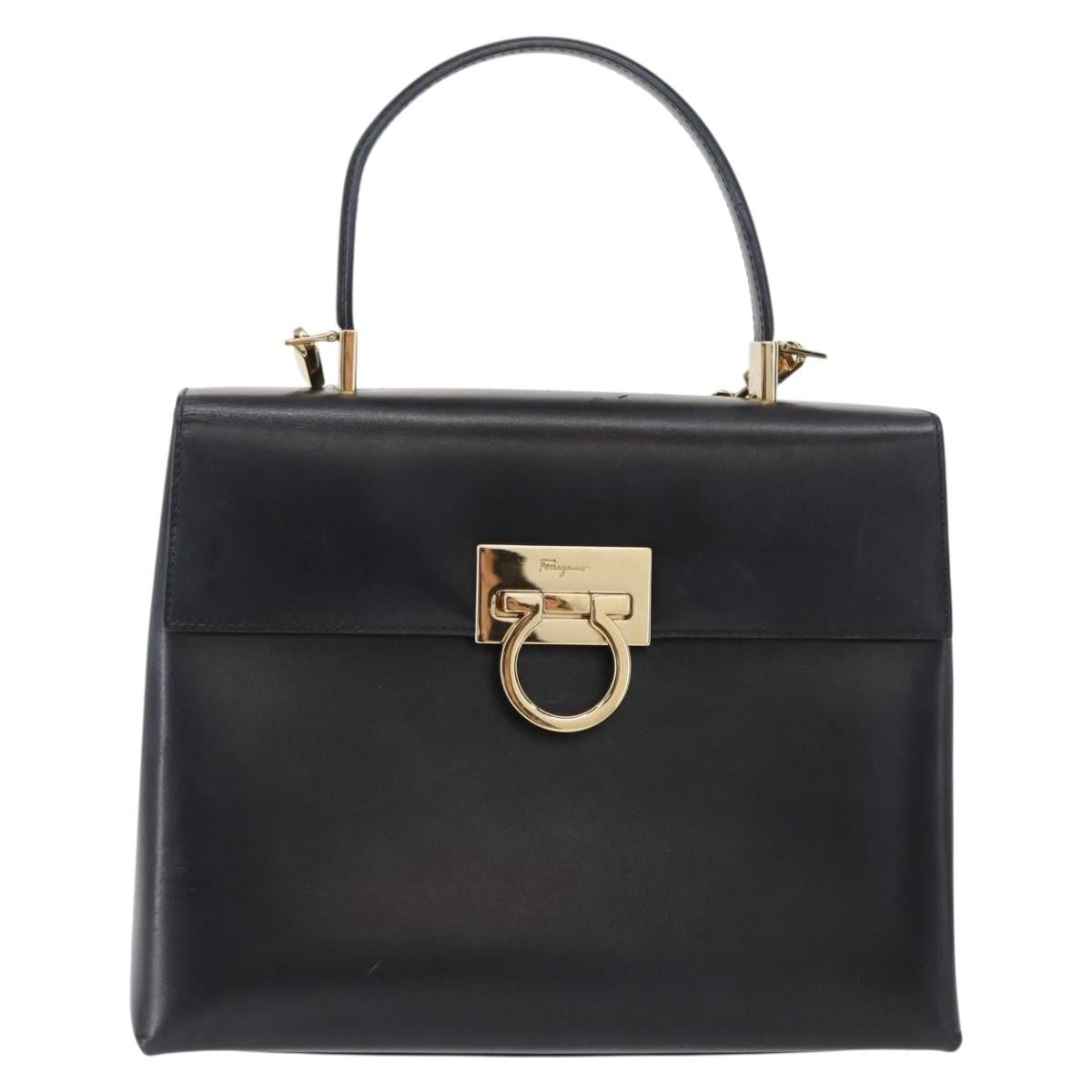Salvatore Ferragamo Gancini handbag Leather, BLACK, LEATHER, Handbag