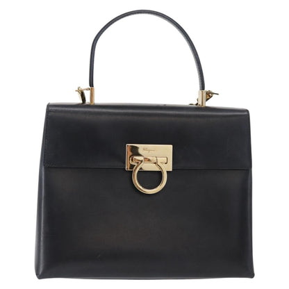 Salvatore Ferragamo Gancini handbag Leather, BLACK, LEATHER, Handbag