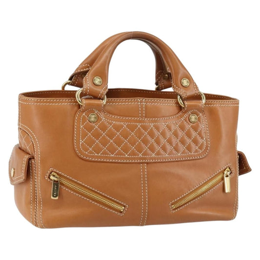 Celine Boogie Satchel Leather, BEIGE, LEATHER, Handbag