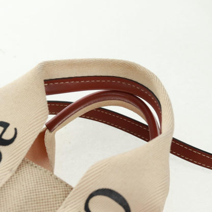 Chloe Woody Convertible Tote Canvas with Leather, BEIGE, CANVAS, Tote bag