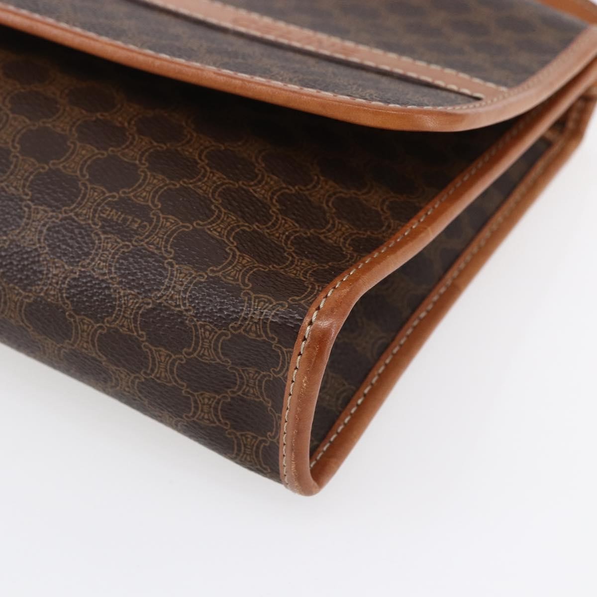 Celine Vintage Macadam Shoulder Bag Canvas and Leather, BROWN, PVC, Shoulder bag