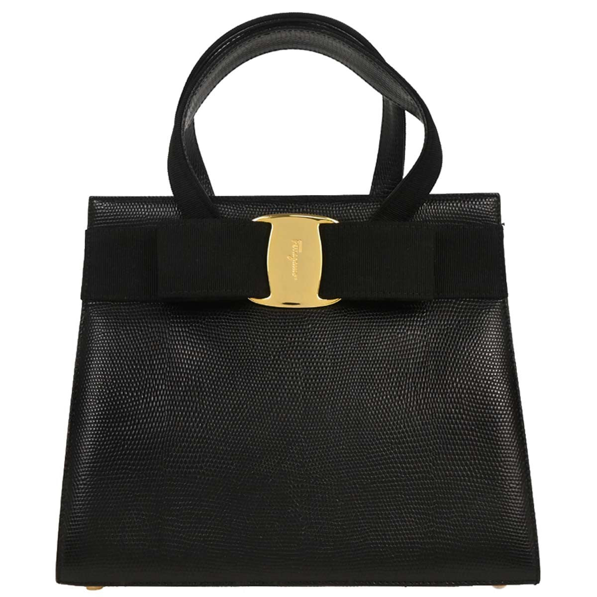 Salvatore Ferragamo Convertible Vara Bow Tote Leather, BLACK, LEATHER, Handbag
