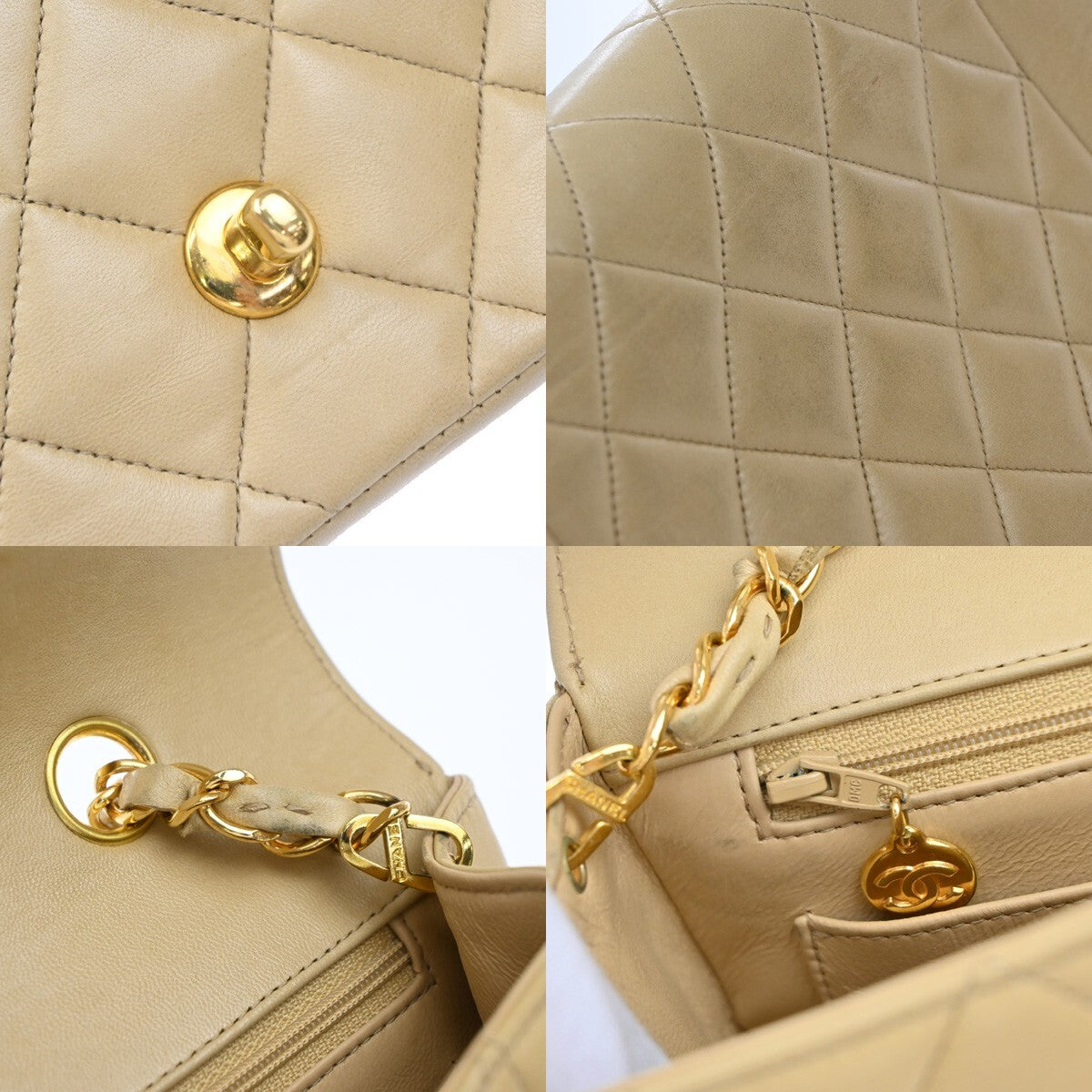Chanel Vintage Diana Flap Bag Quilted Lambskin, BEIGE, LEATHER, Shoulder bag