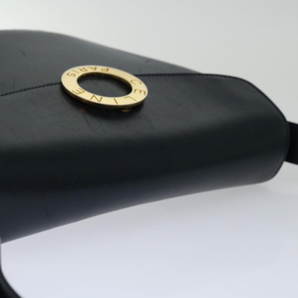 Celine Vintage Circle Logo Crossbody Bag Leather, NAVY, LEATHER, Crossbody bag