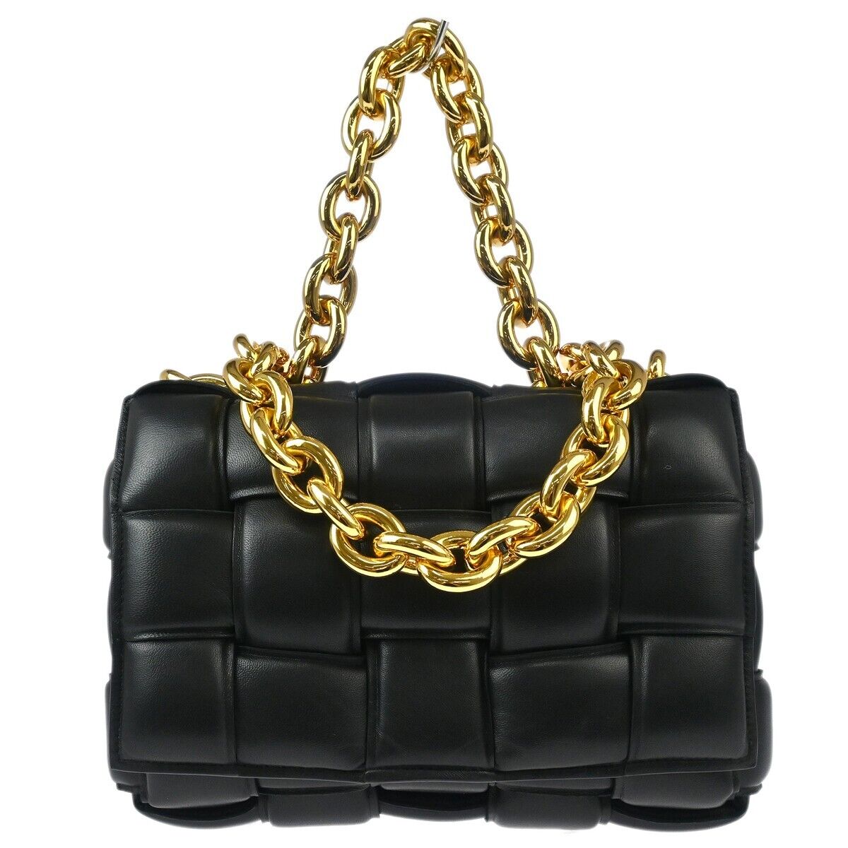 Bottega Veneta Cassette Chain Crossbody Bag Padded Maxi Intrecciato Leather, BLACK, LEATHER, Shoulder bag