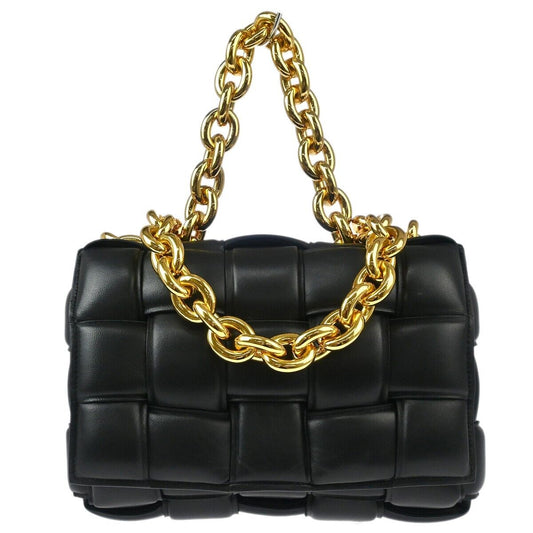 Bottega Veneta Cassette Chain Crossbody Bag Padded Maxi Intrecciato Leather, BLACK, LEATHER, Shoulder bag