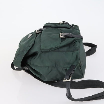 Prada Vela Double Front Pocket Backpack Tessuto with Saffiano Leather, GREEN, NYLON, Backpack