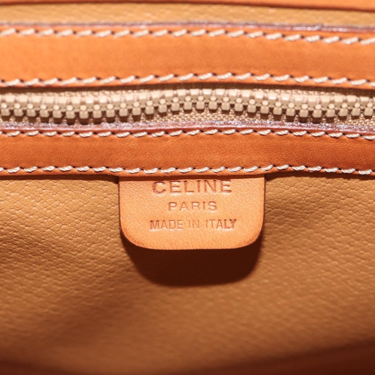 Celine Vintage Macadam Handbag Canvas and Leather, BEIGE, CANVAS, Handbag