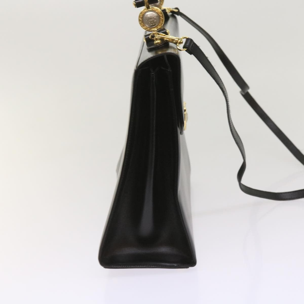 Versace Vintage Convertible Medusa Top Handle Bag Leather, BLACK, LEATHER, Handbag