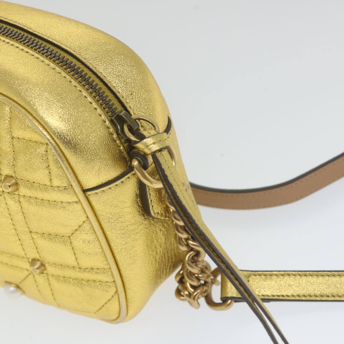 Gucci Pearly GG Marmont Shoulder Bag Embellished Matelasse Leather, GOLD, LEATHER, Shoulder bag
