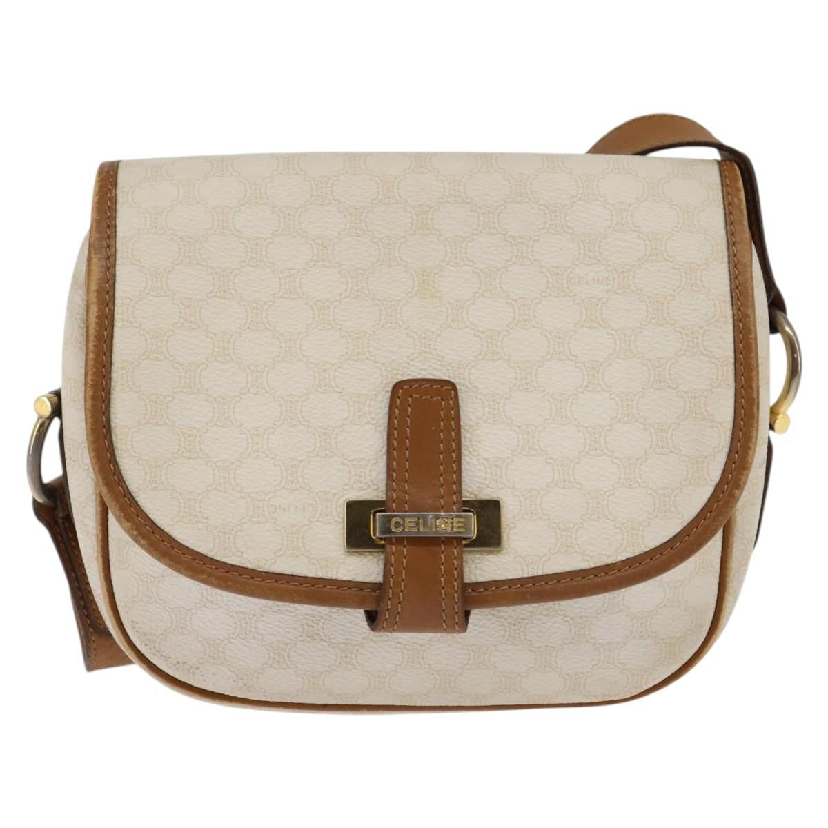 Celine Vintage Macadam Shoulder Bag Canvas and Leather, ECRU, CANVAS, Shoulder bag