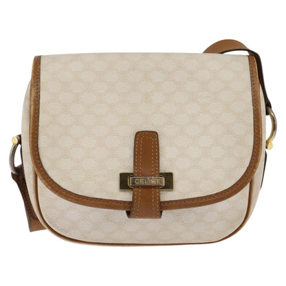 Celine Vintage Macadam Shoulder Bag Canvas and Leather, ECRU, CANVAS, Shoulder bag