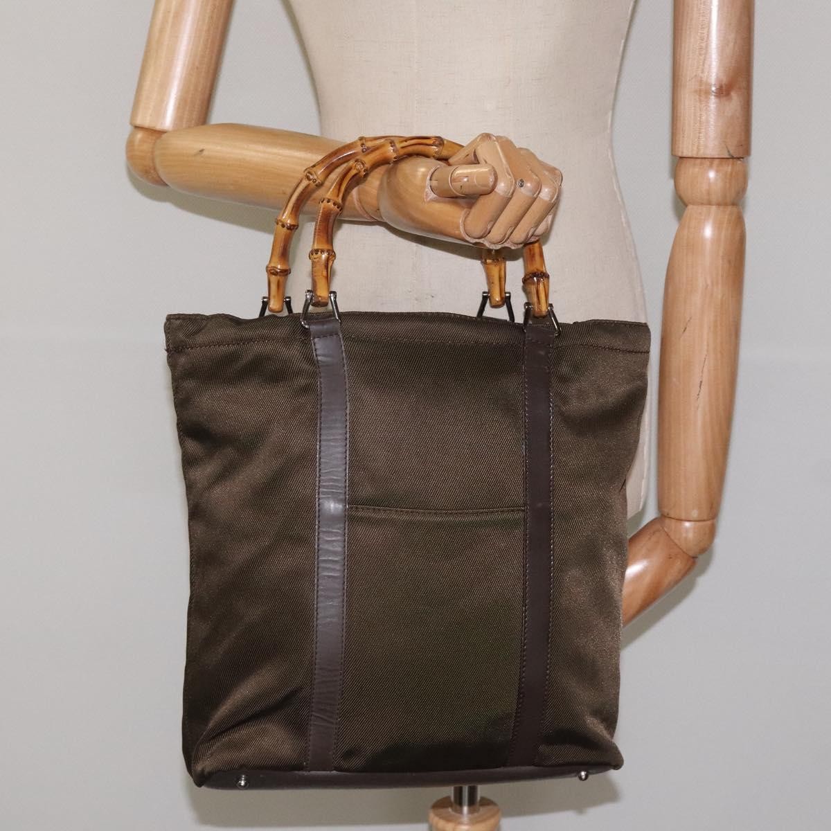 Gucci Vintage Bamboo Handle Tote Nylon, BROWN, NYLON, Tote bag