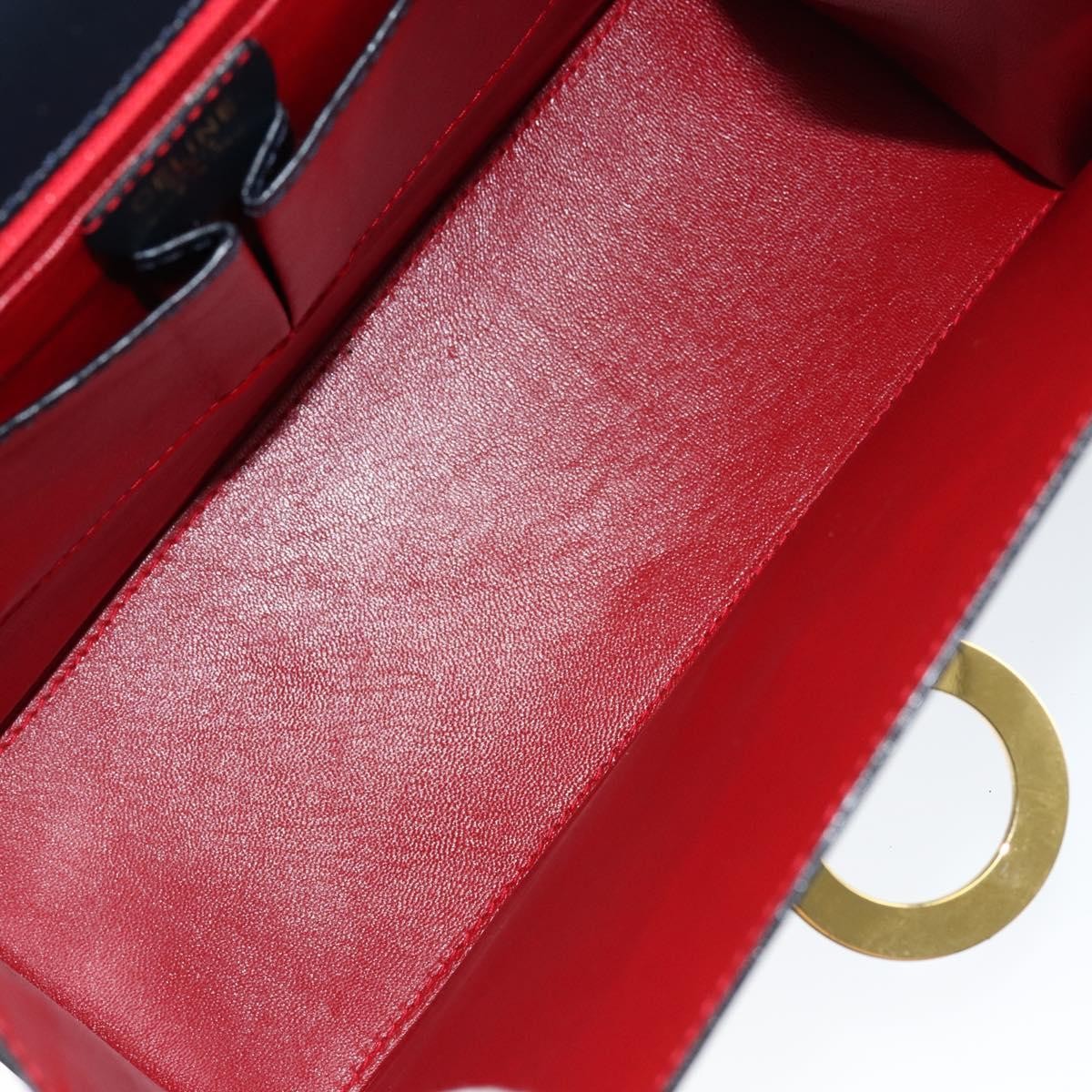 Celine Circle Logo Handbag Leather, NAVY, LEATHER, Handbag