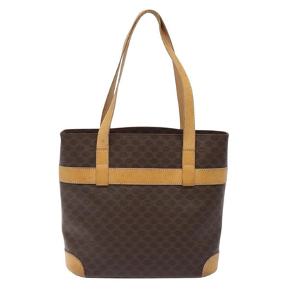 Celine Vintage Macadam Shoulder Bag Leather, BROWN, PVC,LEATHER,CANVAS, Shoulder bag