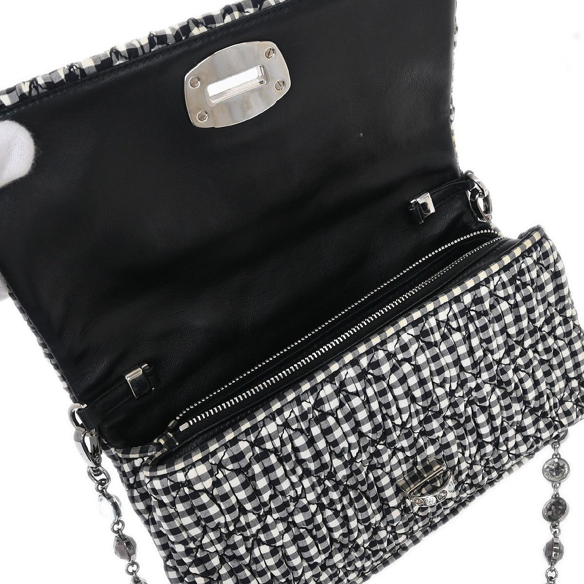 Miu Miu Crystal Clutch Matelasse Gingham Print Canvas, BLACK, CANVAS, Clutche & pouche