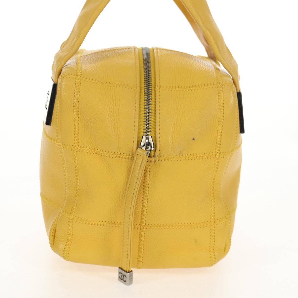 Chanel Square Stitch Bowler Bag Quilted Caviar, YELLOW, LEATHER, Handbag