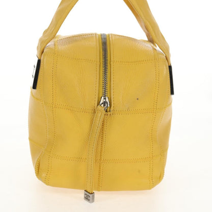 Chanel Square Stitch Bowler Bag Quilted Caviar, YELLOW, LEATHER, Handbag