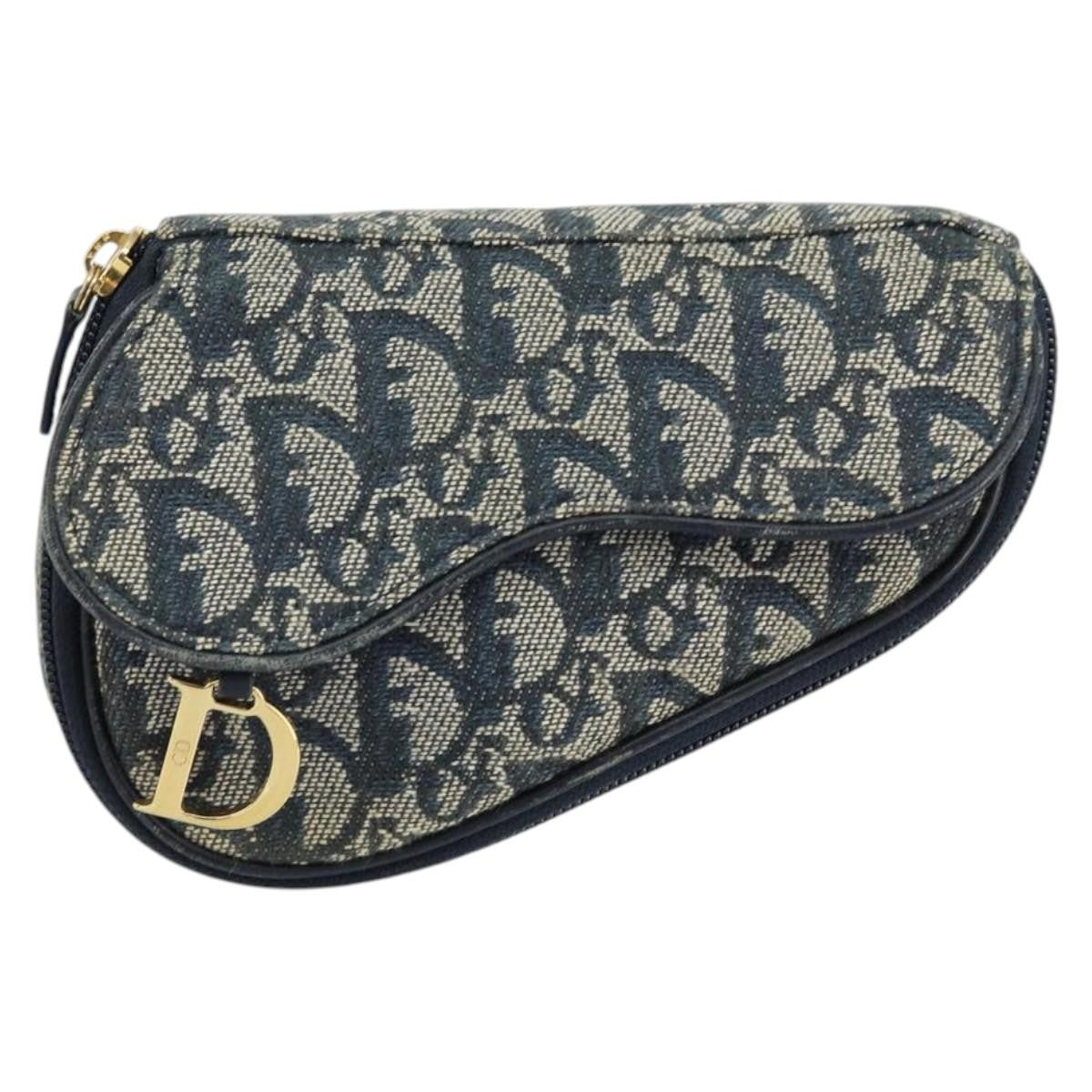 Christian Dior Vintage Saddle Coin Purse Diorissimo Canvas, BLUE, CANVAS, Clutche & pouche