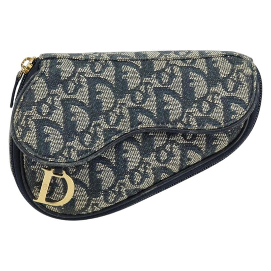 Christian Dior Vintage Saddle Coin Purse Diorissimo Canvas, BLUE, CANVAS, Clutche & pouche