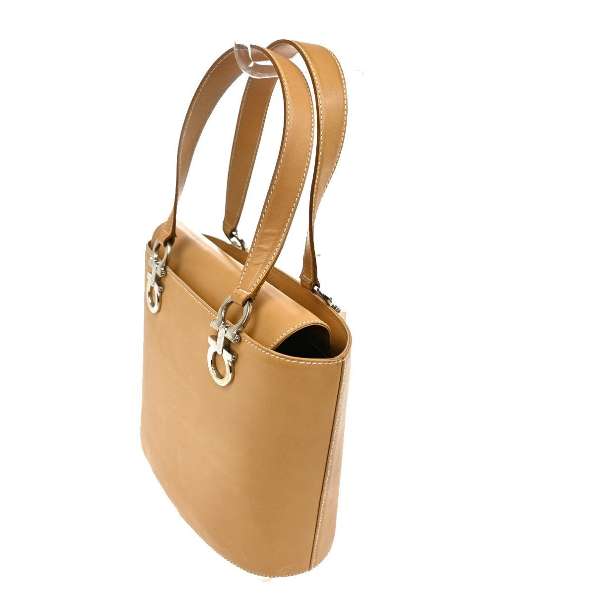 Salvatore Ferragamo Gancini Shoulder Bag Leather, Brown, Leather, Shoulder Bag