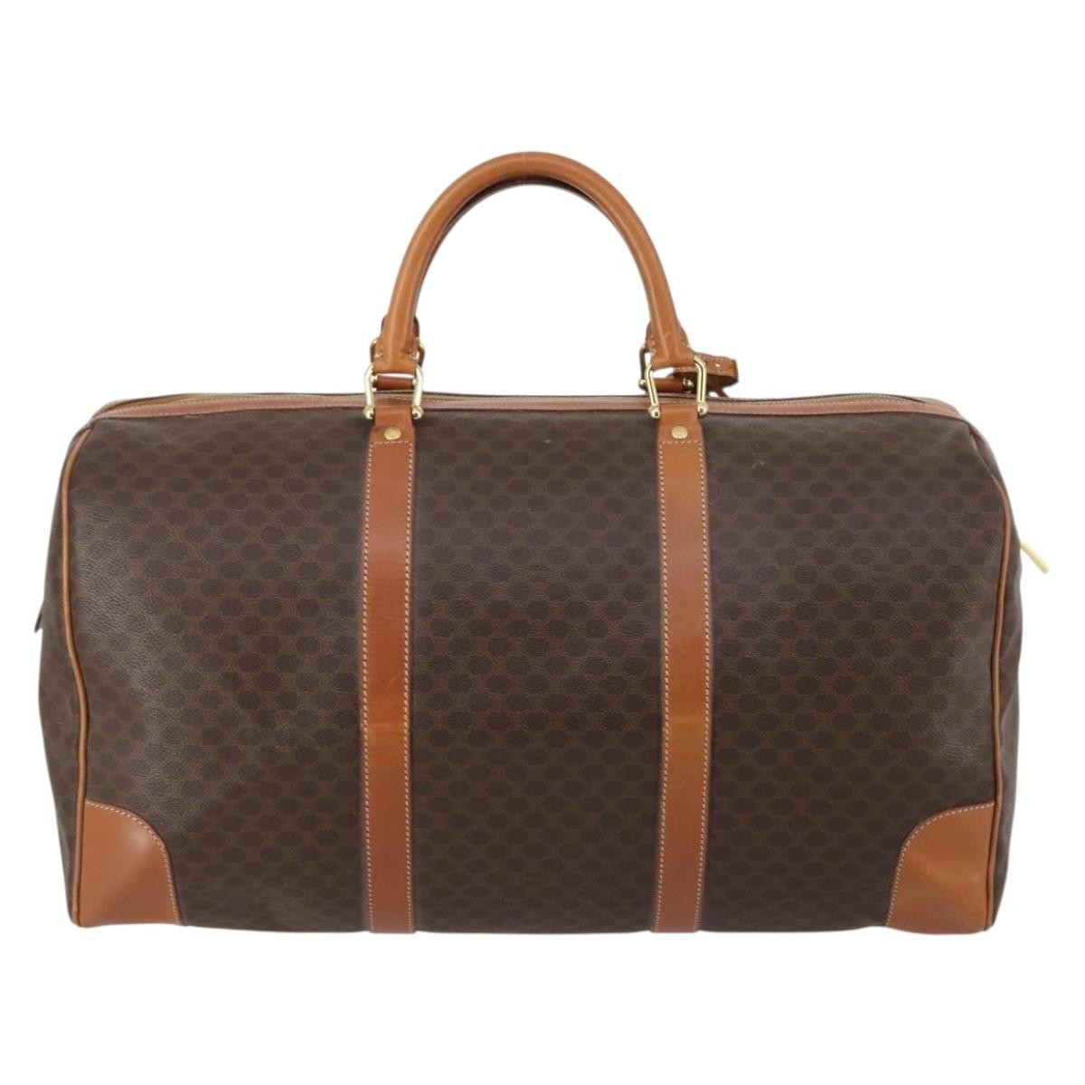 Celine Vintage Duffle Bag Macadam Coated Canvas, BROWN, CANVAS, Travel bag