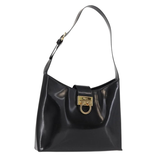 Salvatore Ferragamo Gancini Shoulder Bag Leather, BLACK, LEATHER, Shoulder bag