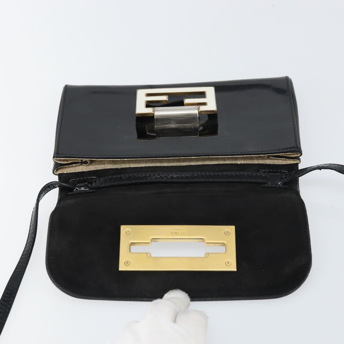 Fendi Vintage Shoulder Bag Enamel, BLACK, PATENT_LEATHER, Shoulder bag