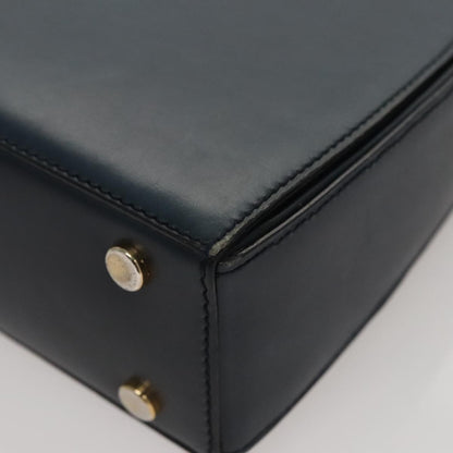 Celine Circle Logo Handbag Leather, NAVY, LEATHER, Handbag