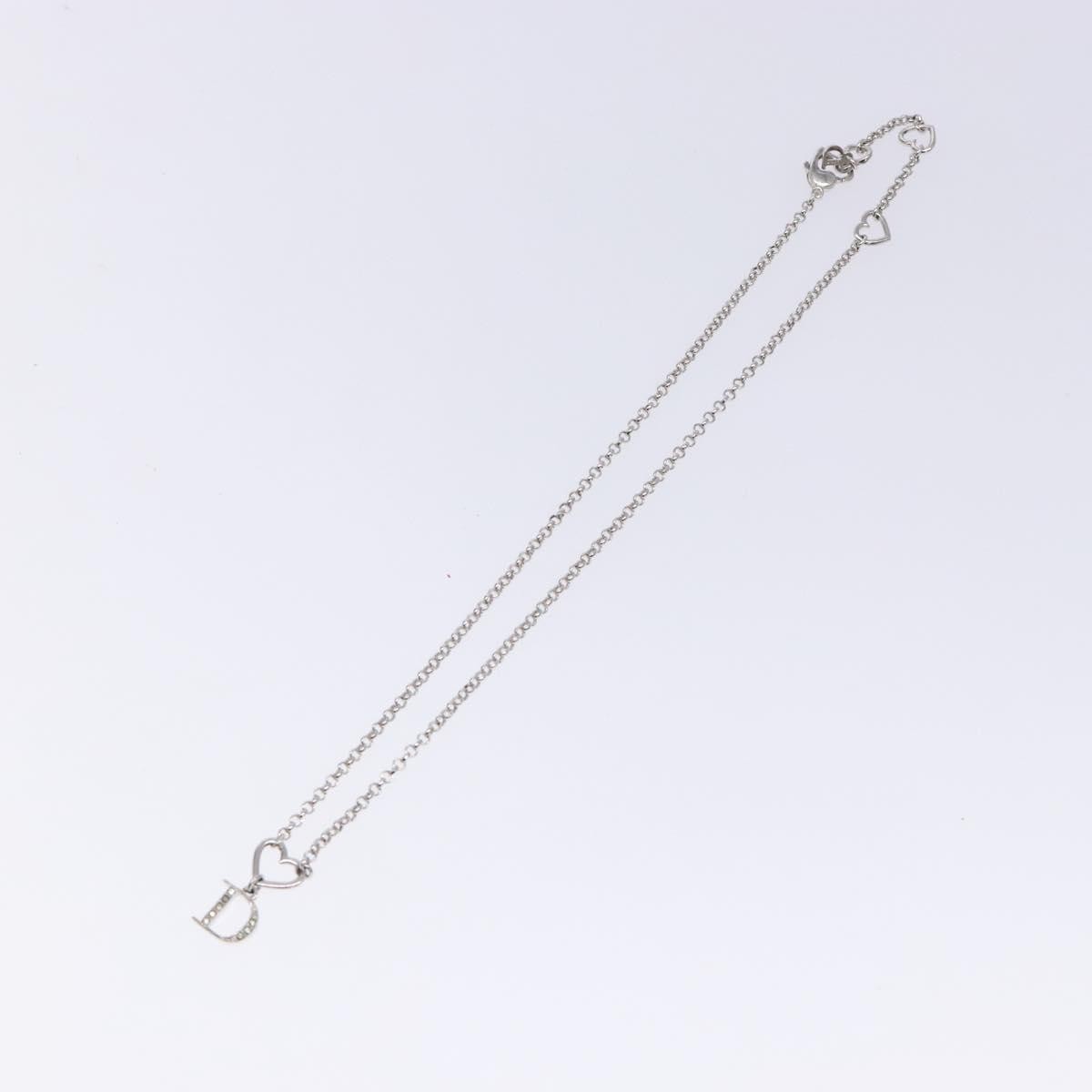 Christian Dior Vintage D Logo & Heart Charm Necklace Metal with Crystals, SILVER, METAL, Necklace