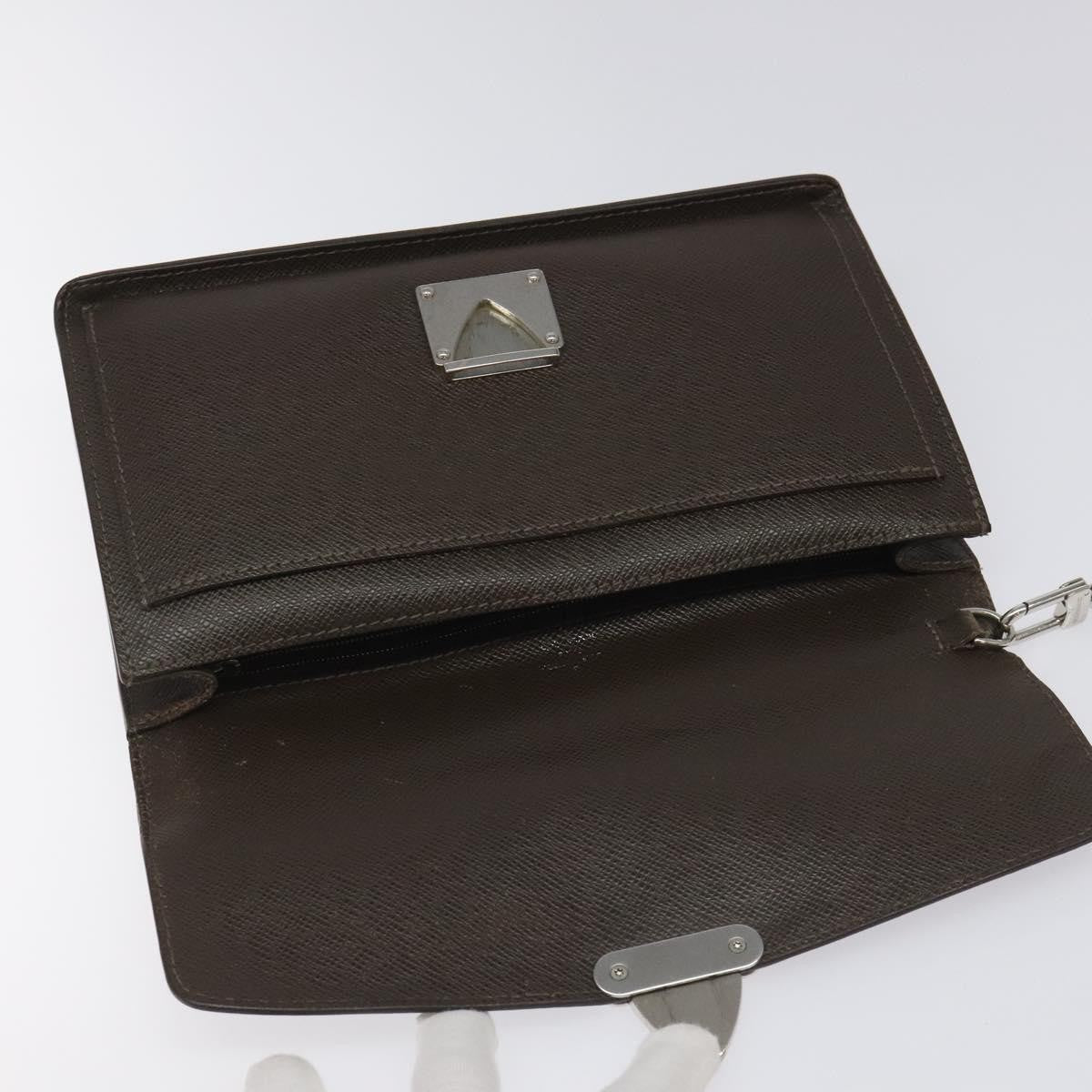 Louis Vuitton Belaia Clutch Taiga Leather, BROWN, LEATHER, Clutche & pouche