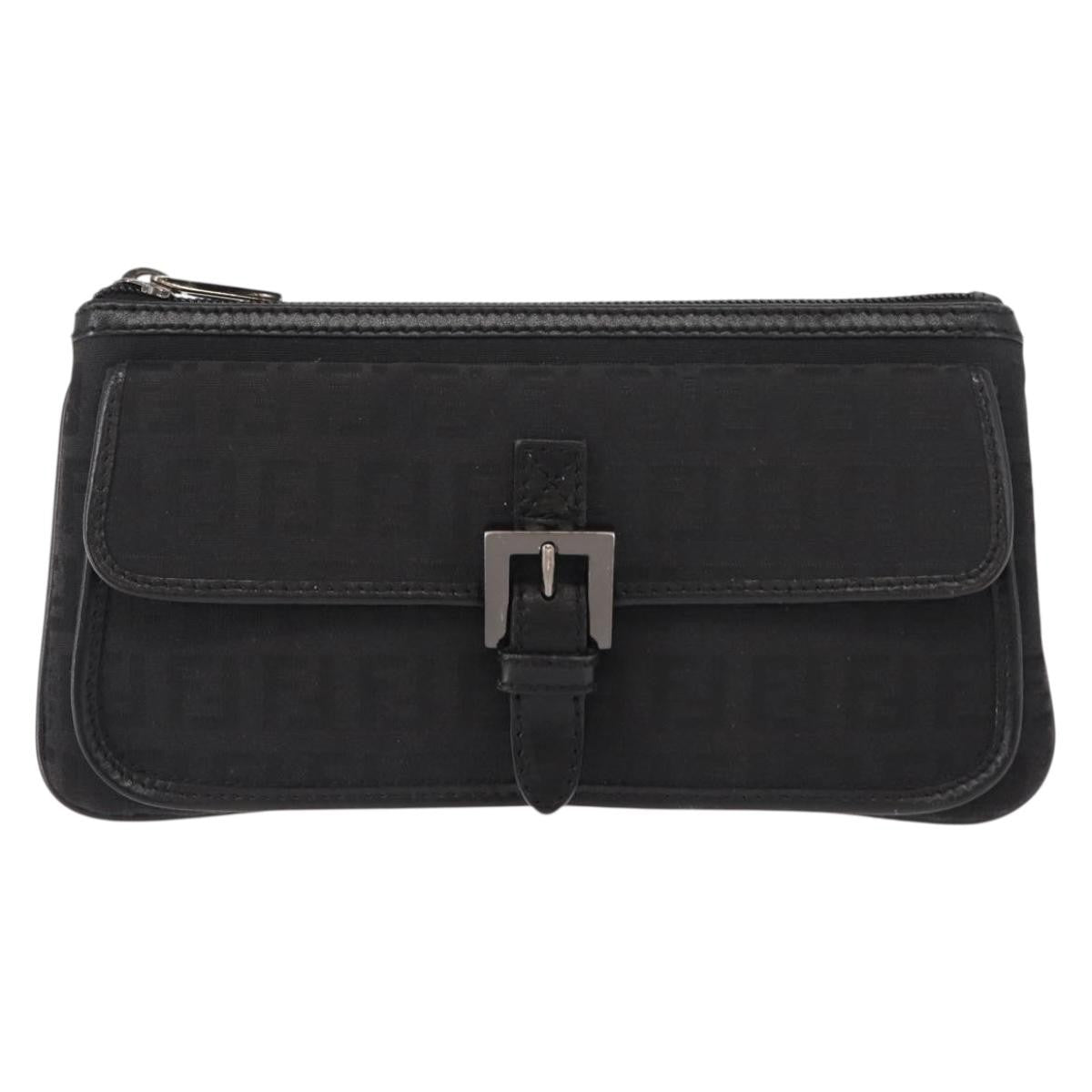 Fendi FF Logo Pouch Canvas, BLACK, CANVAS, Clutche & pouche