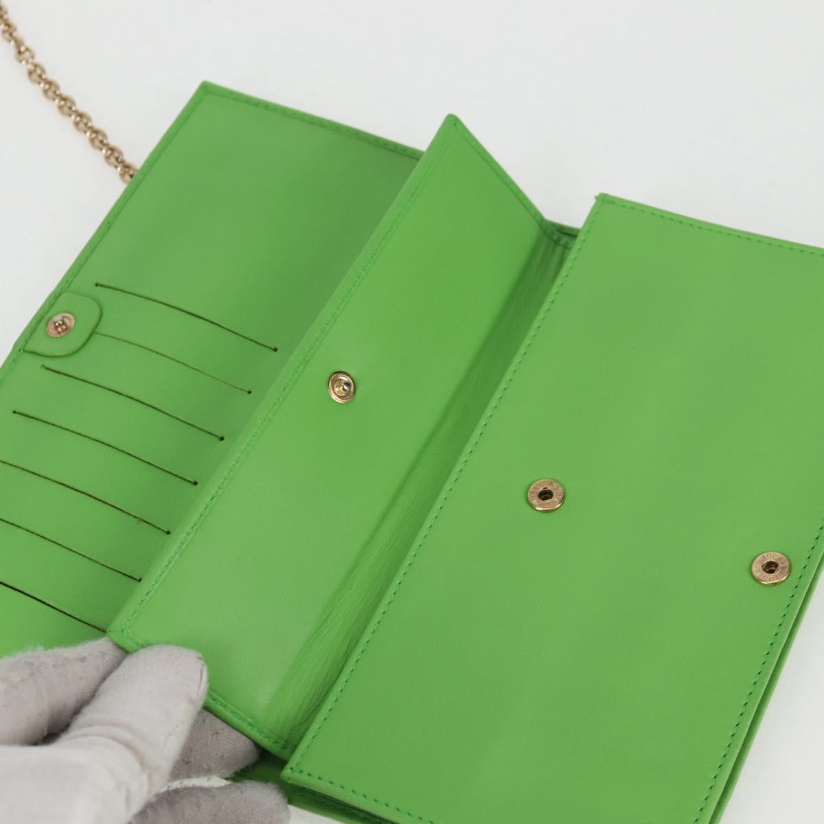 Fendi Wallet on Chain Logo Embossed Leather, GREEN, LEATHER, Wallets