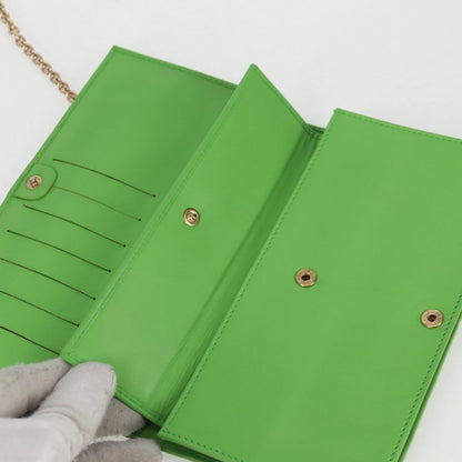 Fendi Wallet on Chain Logo Embossed Leather, GREEN, LEATHER, Wallets