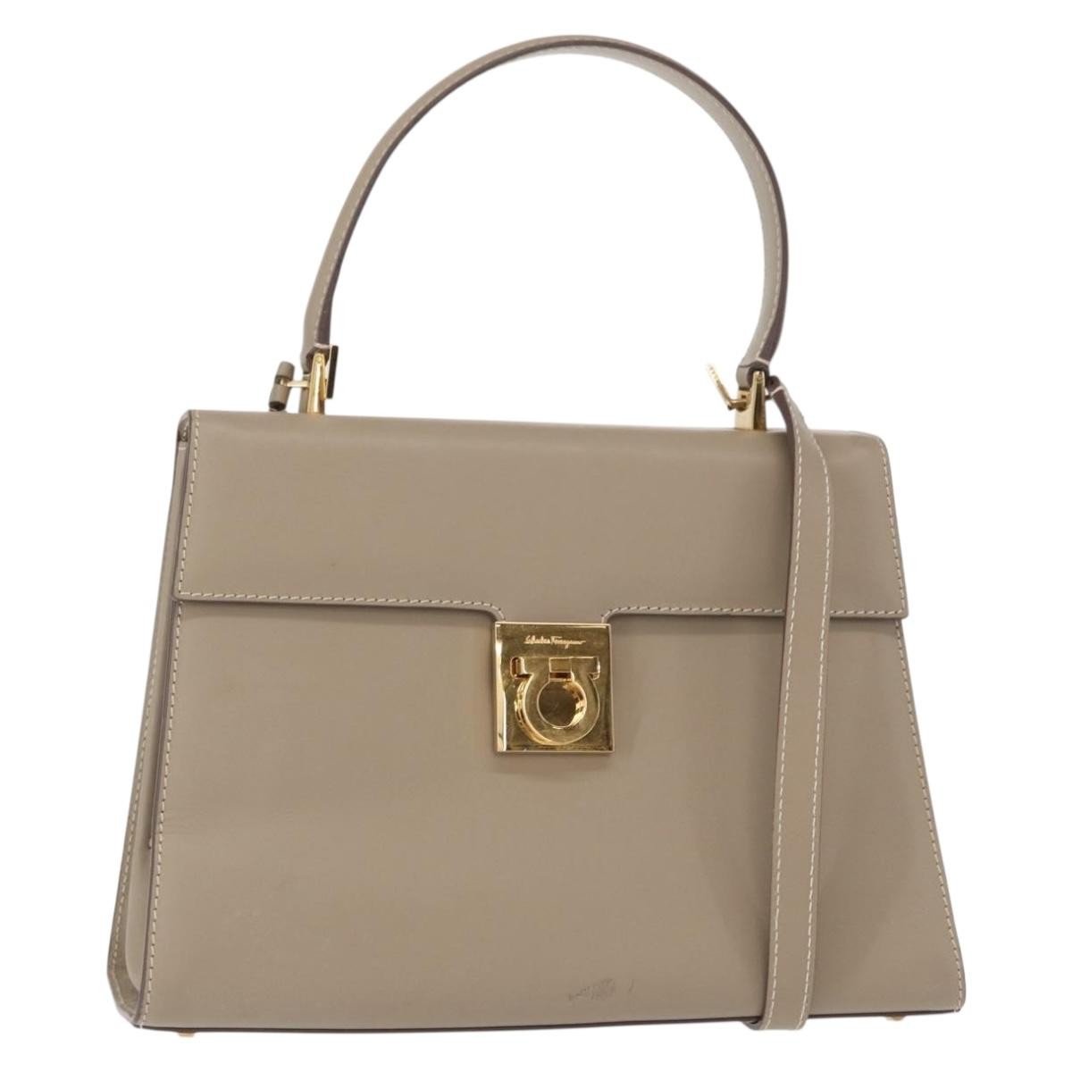Salvatore Ferragamo Gancini Top Handle Flap Bag Leather, BEIGE, LEATHER, Handbag